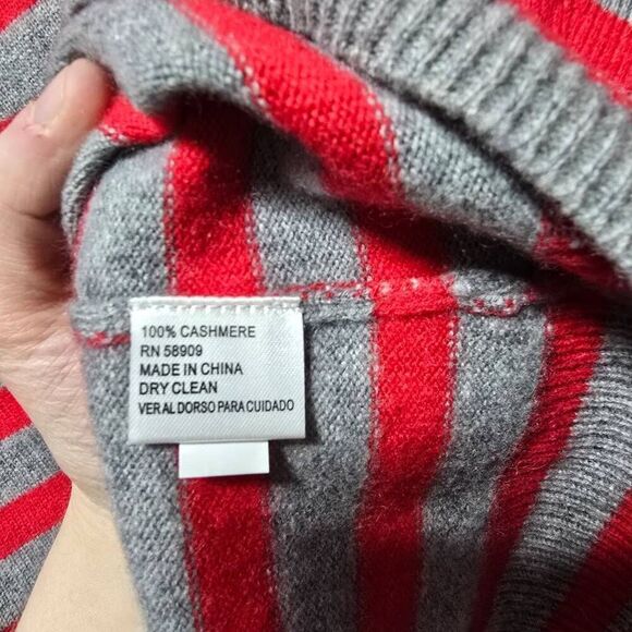 Alex Marie Red and Grey Stripe Cashmere Sweater - Picture 4 of 4